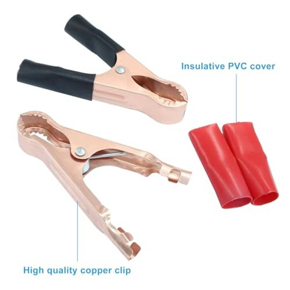 Copper alligator clips with black PVC covers and red insulated sleeve parts