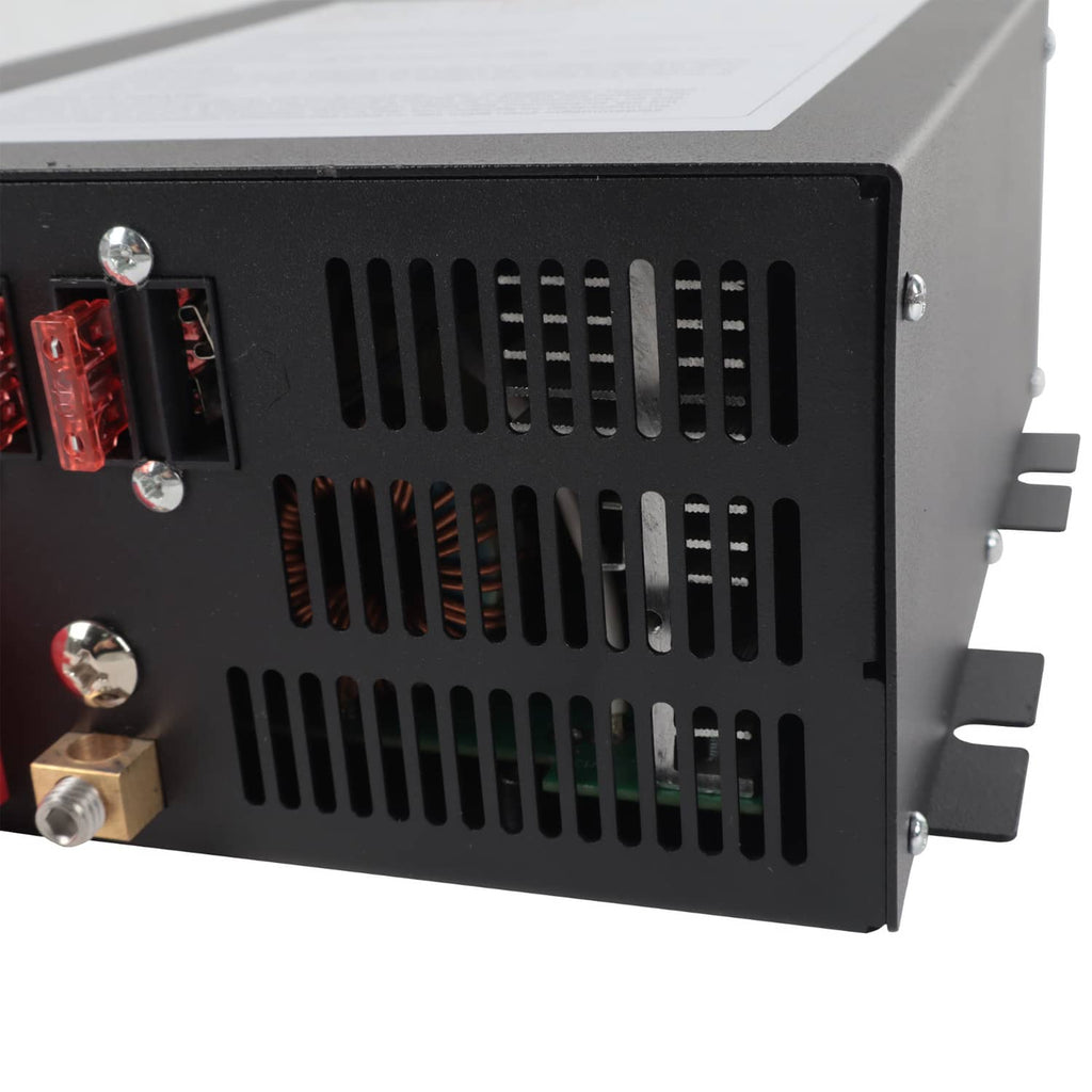 Power converter back panel with metal cooling vents and mounting screws