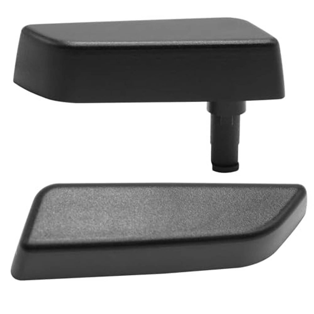 Black car seat adjustment button cover with front base plate and side pegs