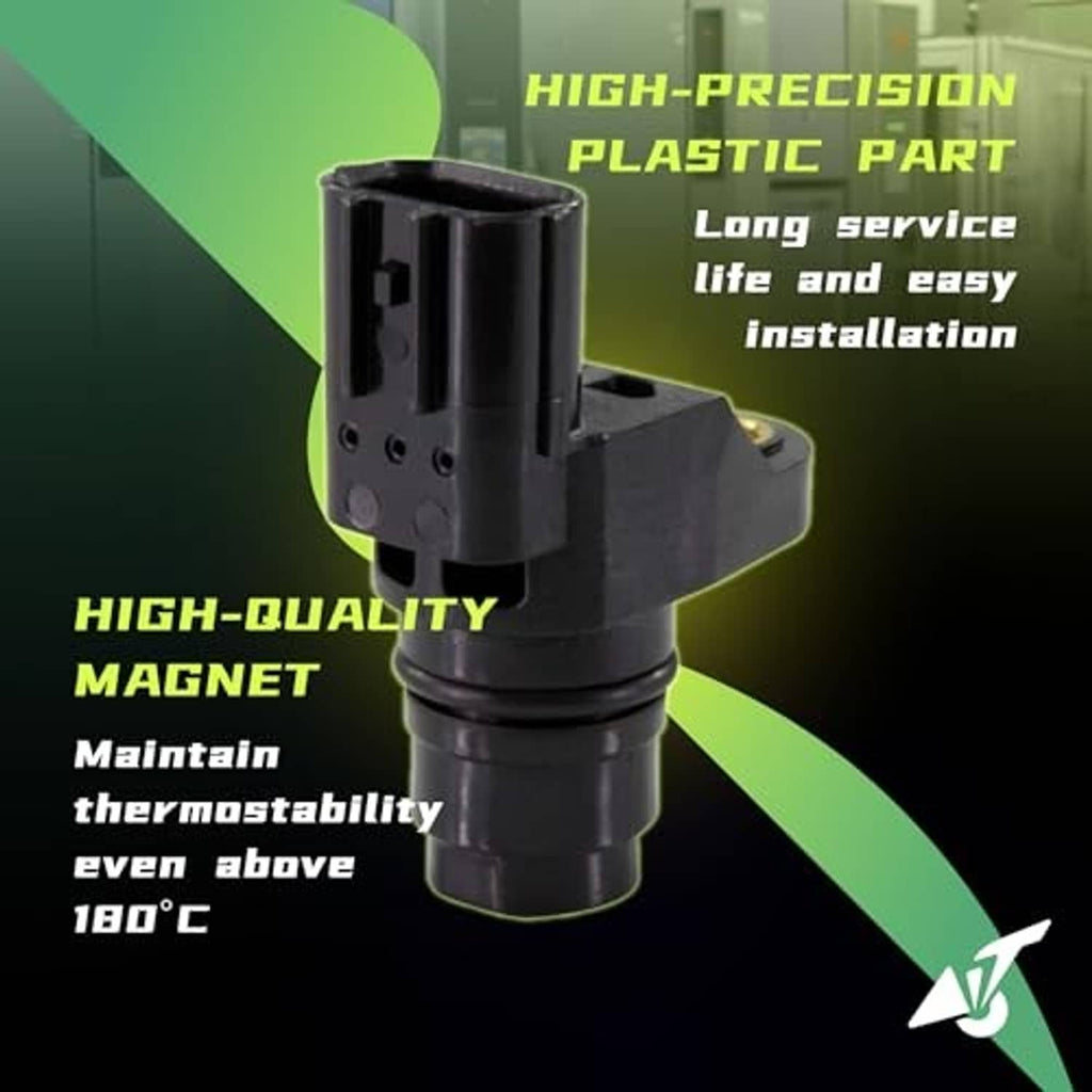 Camshaft position sensor with black plastic housing, gold-ring contact, and mounting base