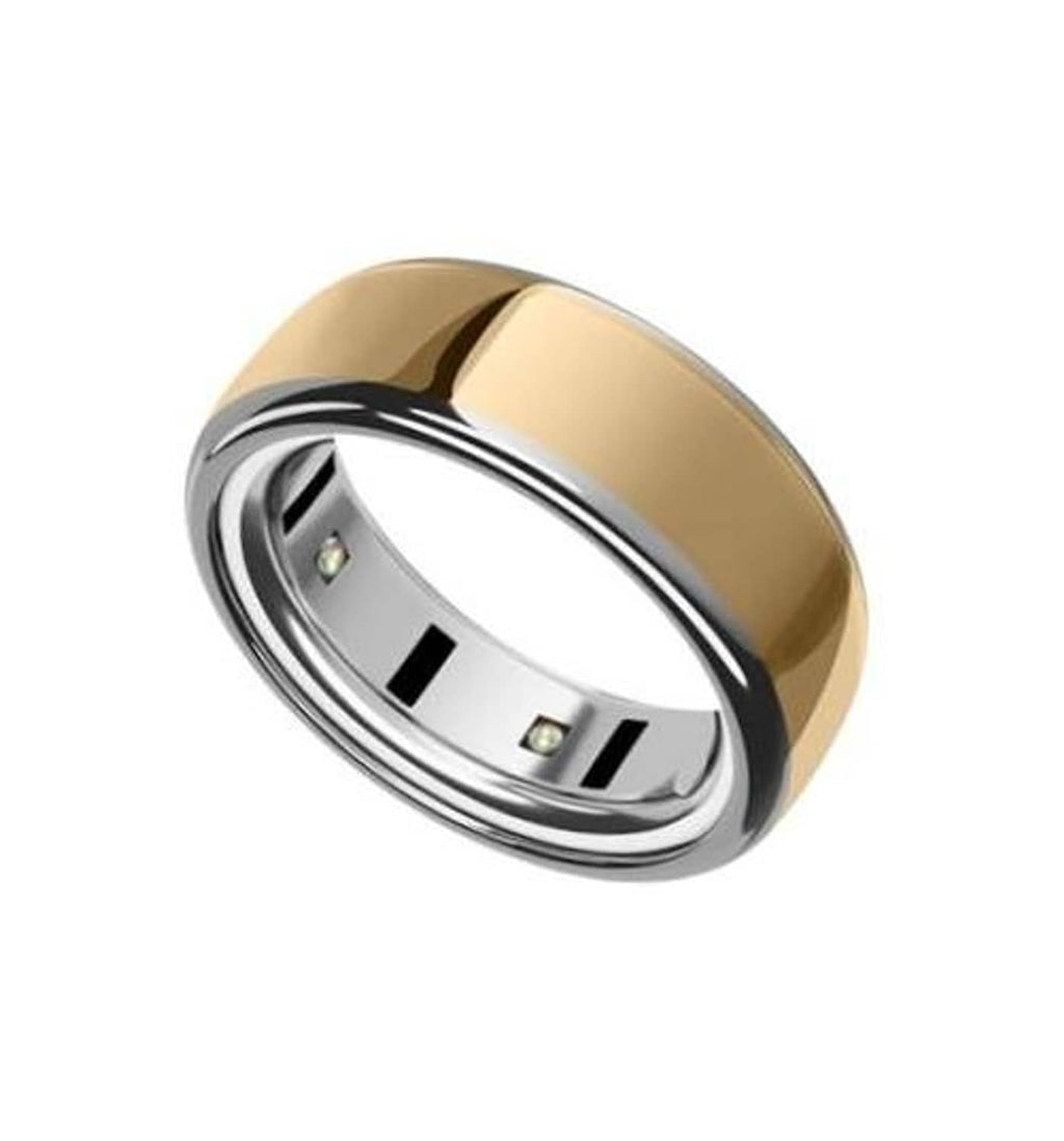 Silver ring cover with glossy finish and inner sensor openings, angled view