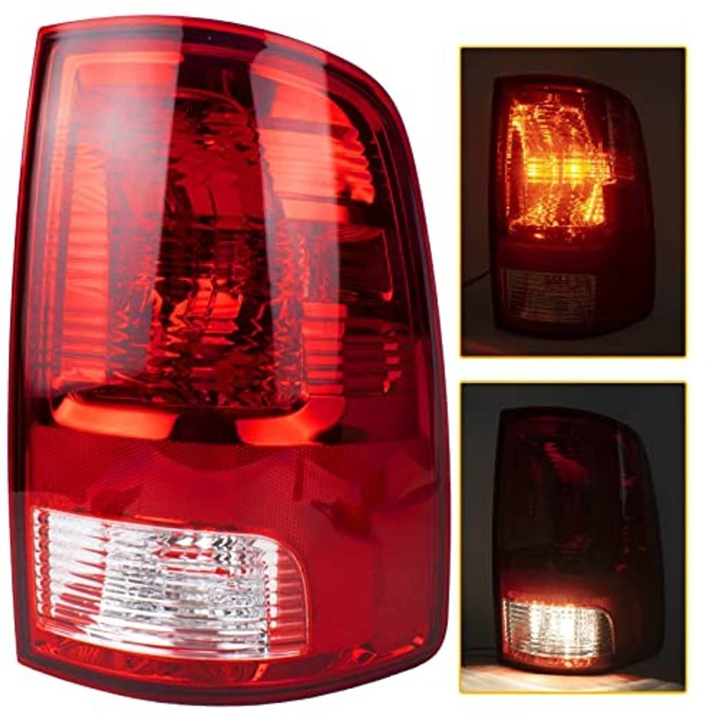 Right tail light with red lens and clear reverse section shown in angled close-up