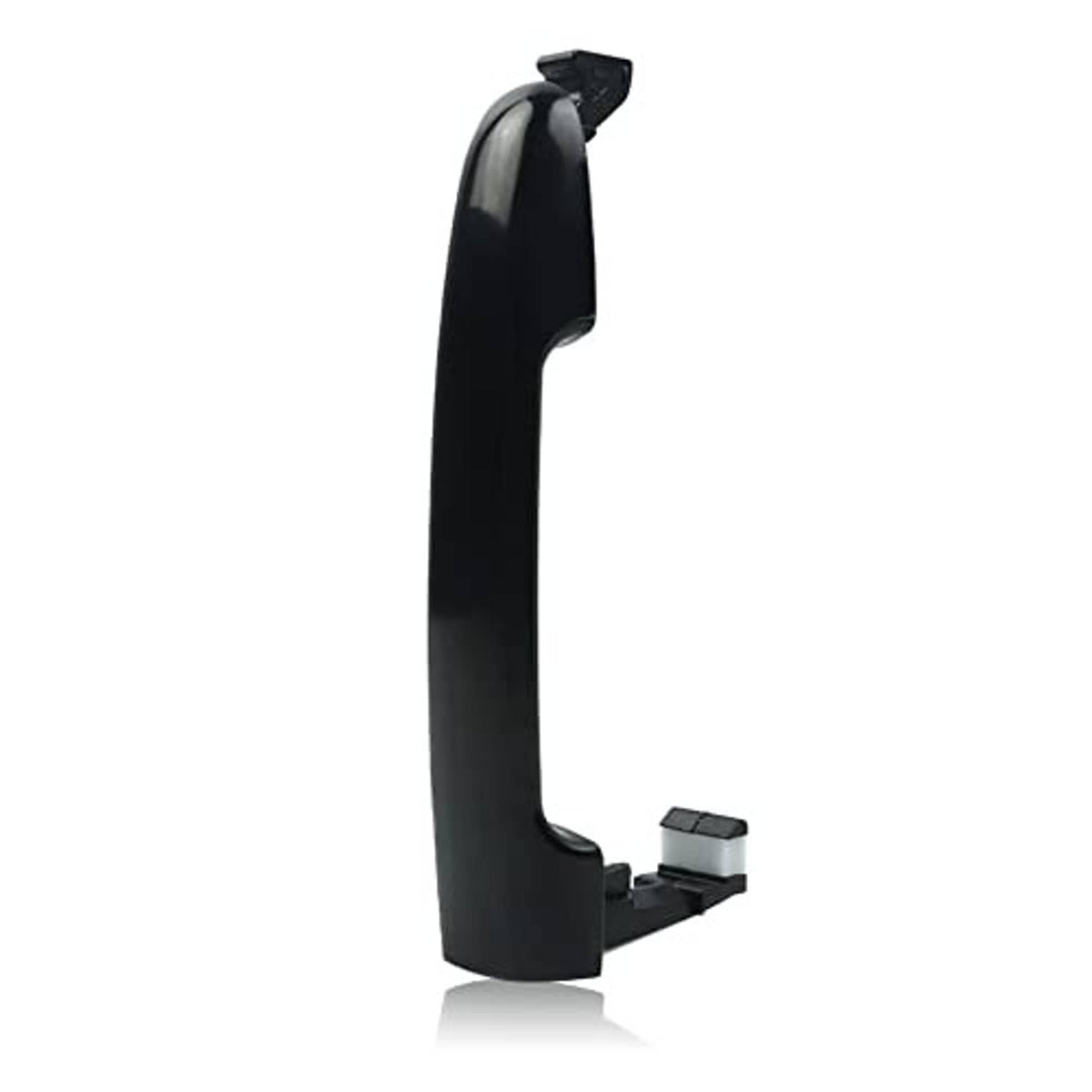 Black exterior door handle with side mounting bracket and two connector tabs.