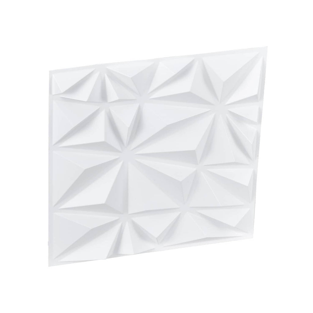 Matte white PVC 3D diamond wall panel with raised geometric facets, square tile