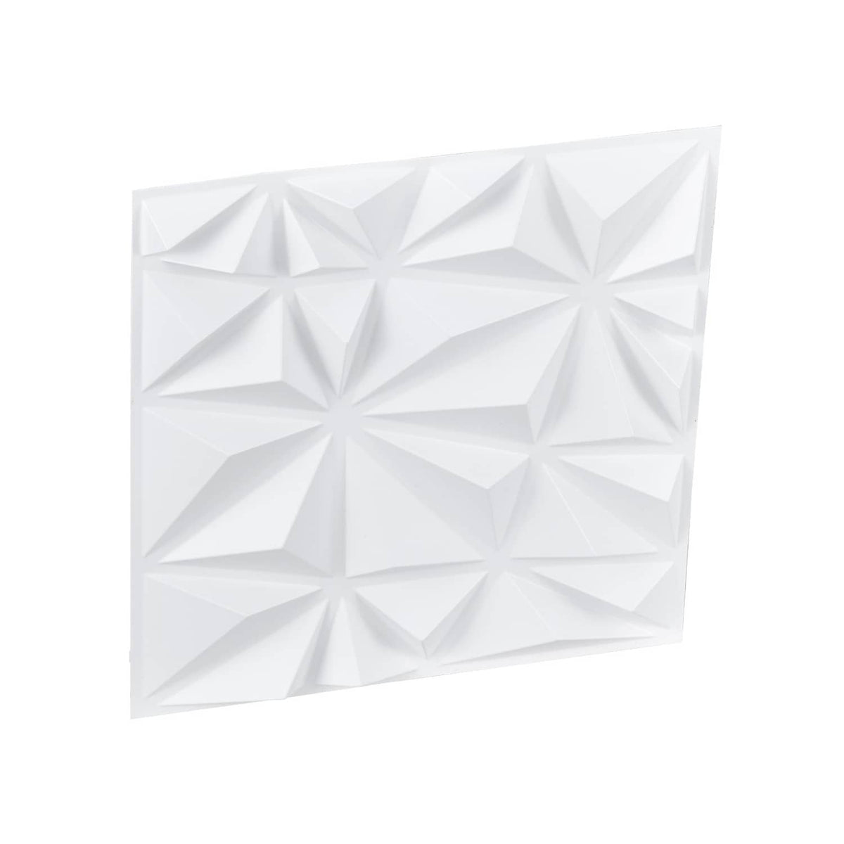 Matte white PVC 3D diamond wall panel with raised geometric facets, square tile