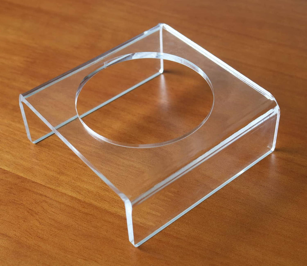 Clear acrylic display stand tray with circular insert and open-frame design