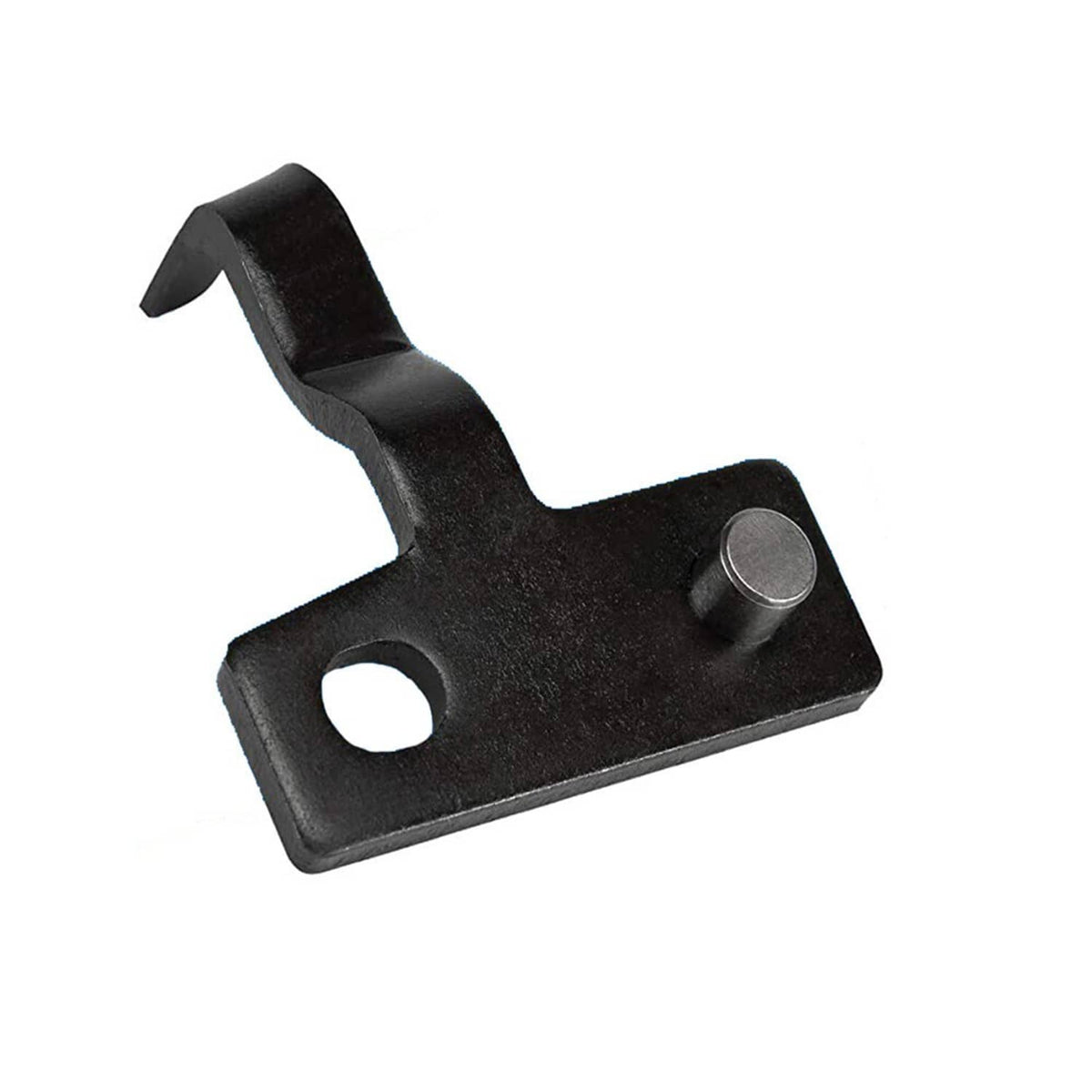 Engine timing tool lever with round hole and curved base, black metal