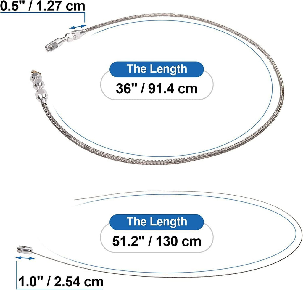 Braided throttle cable with two connector ends, flexible loop, silver finish