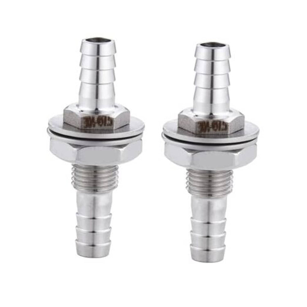 304 stainless steel straight hose barb bulkhead fitting with hex flange and threaded tail