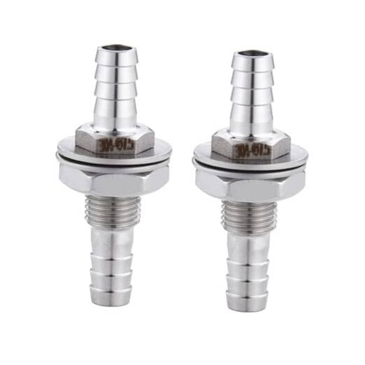 304 stainless steel straight hose barb bulkhead fitting with hex flange and threaded tail