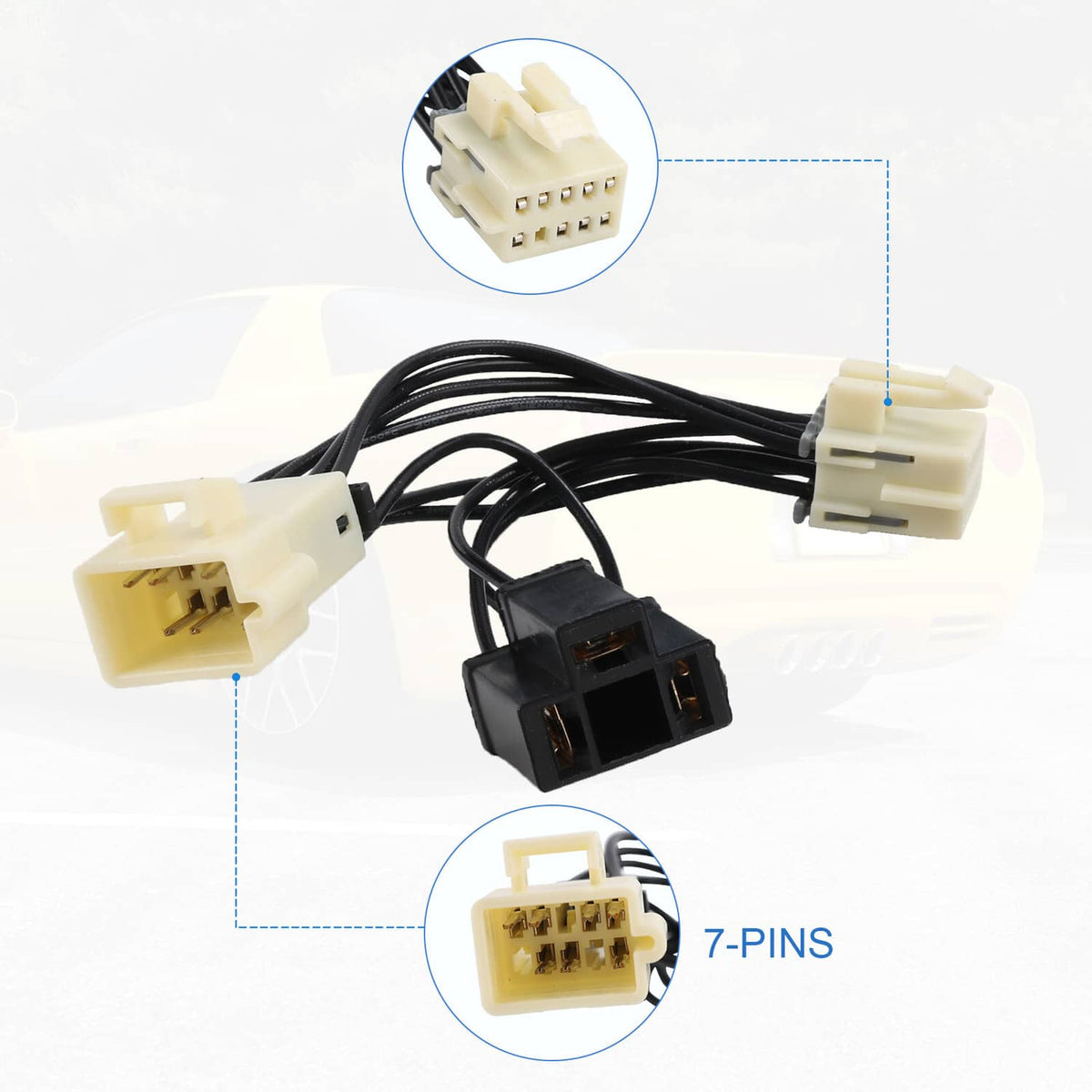 Wiring harness with 7-pin connector and multiple white plug adapters
