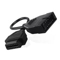 Black OBD1 12-pin to OBD2 16-pin scanner connector adapter cable with two plugs