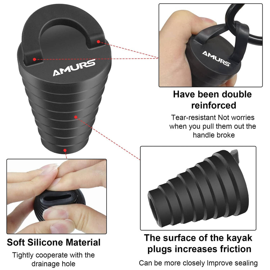 Black scupper plug with handle, soft silicone grooves for grip and sealing