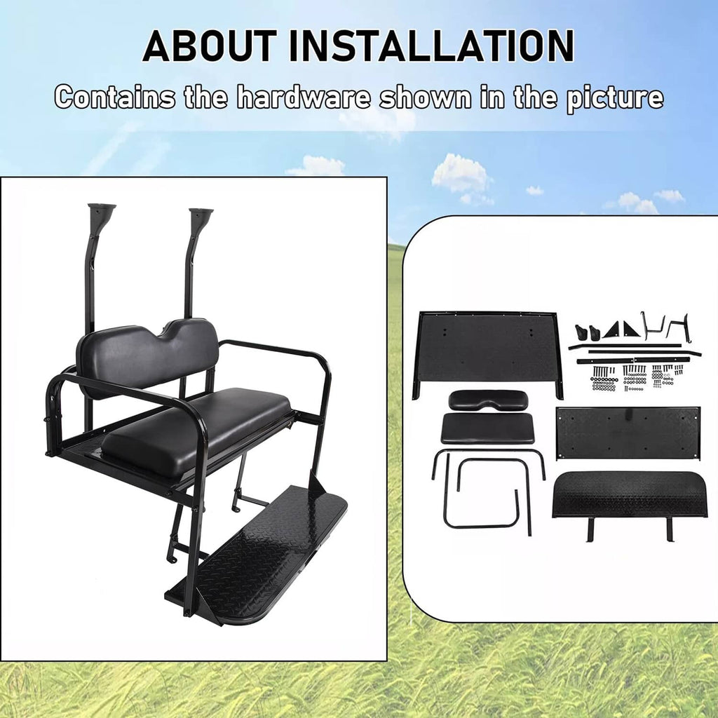 Black rear seat kit with mounting hardware and included replacement parts