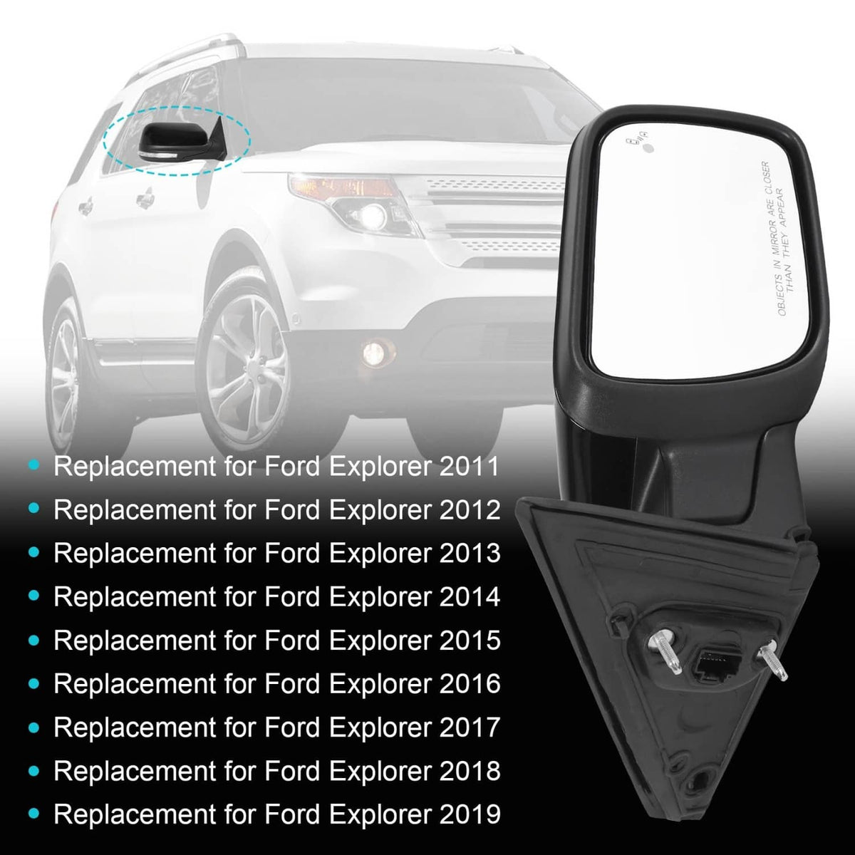 Black right side heated mirror with mounting bracket and smooth housing