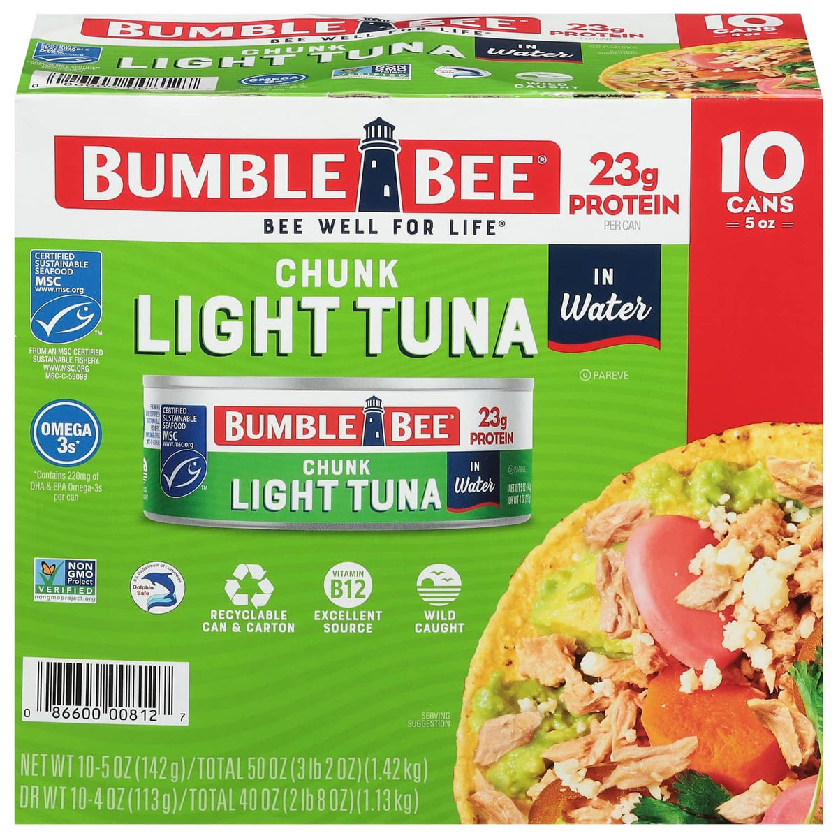 Bumble Bee chunk light tuna in water, 10-pack 5 oz cans