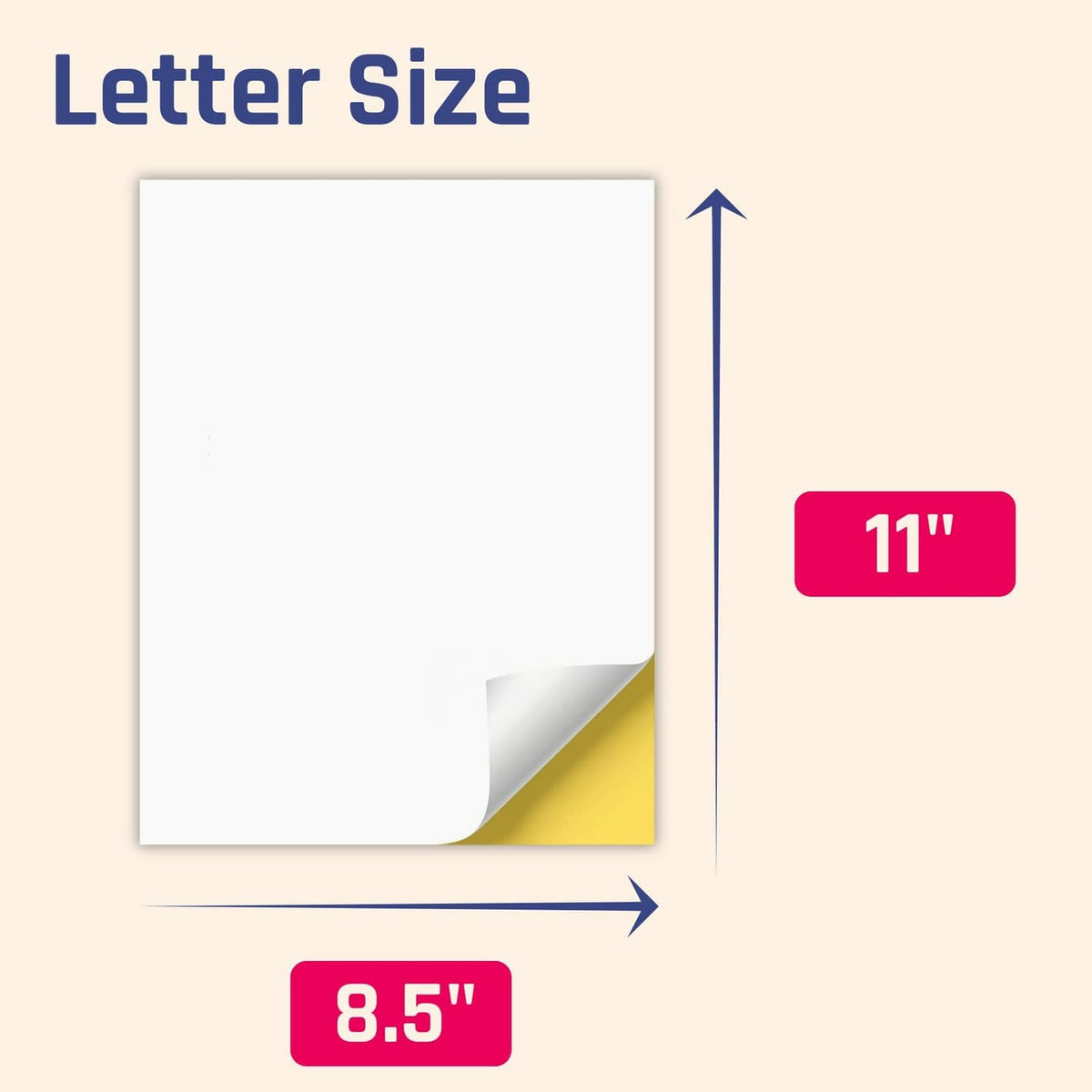 Printable white sticker paper sheet, 8.5 x 11 inch size guide shown