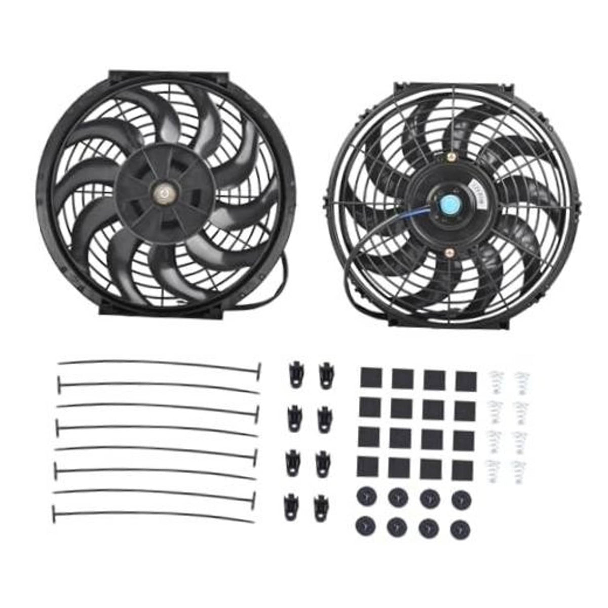 12-inch electric radiator cooling fan kit with two black push-pull fans and mounting hardware