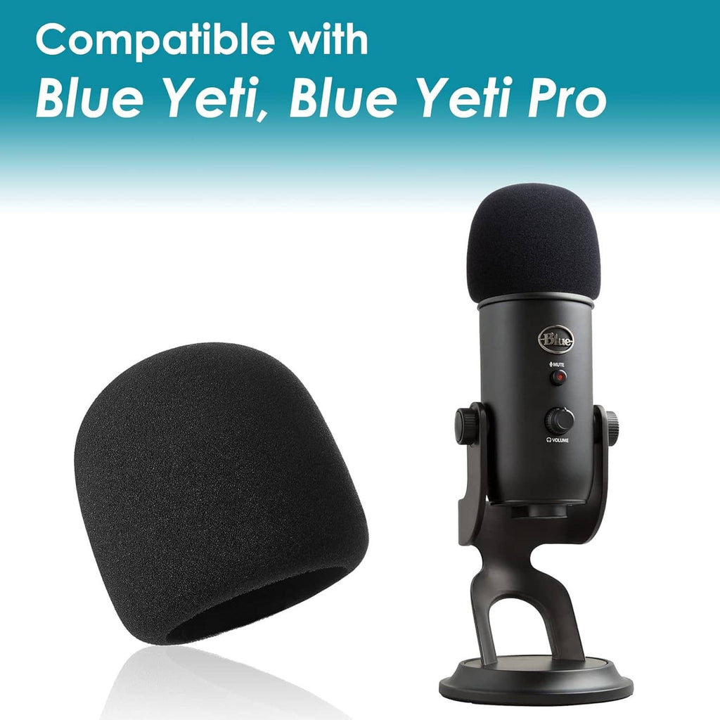 Black foam windscreen cap on a microphone with matching stand base
