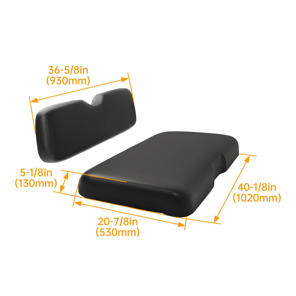 Black front seat cushion and backrest dimensions for golf cart kit