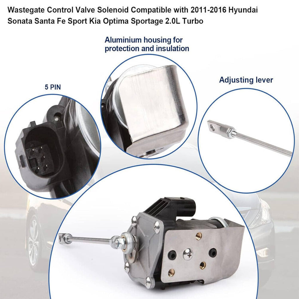 Wastegate control valve solenoid with aluminum heat shield and adjusting lever