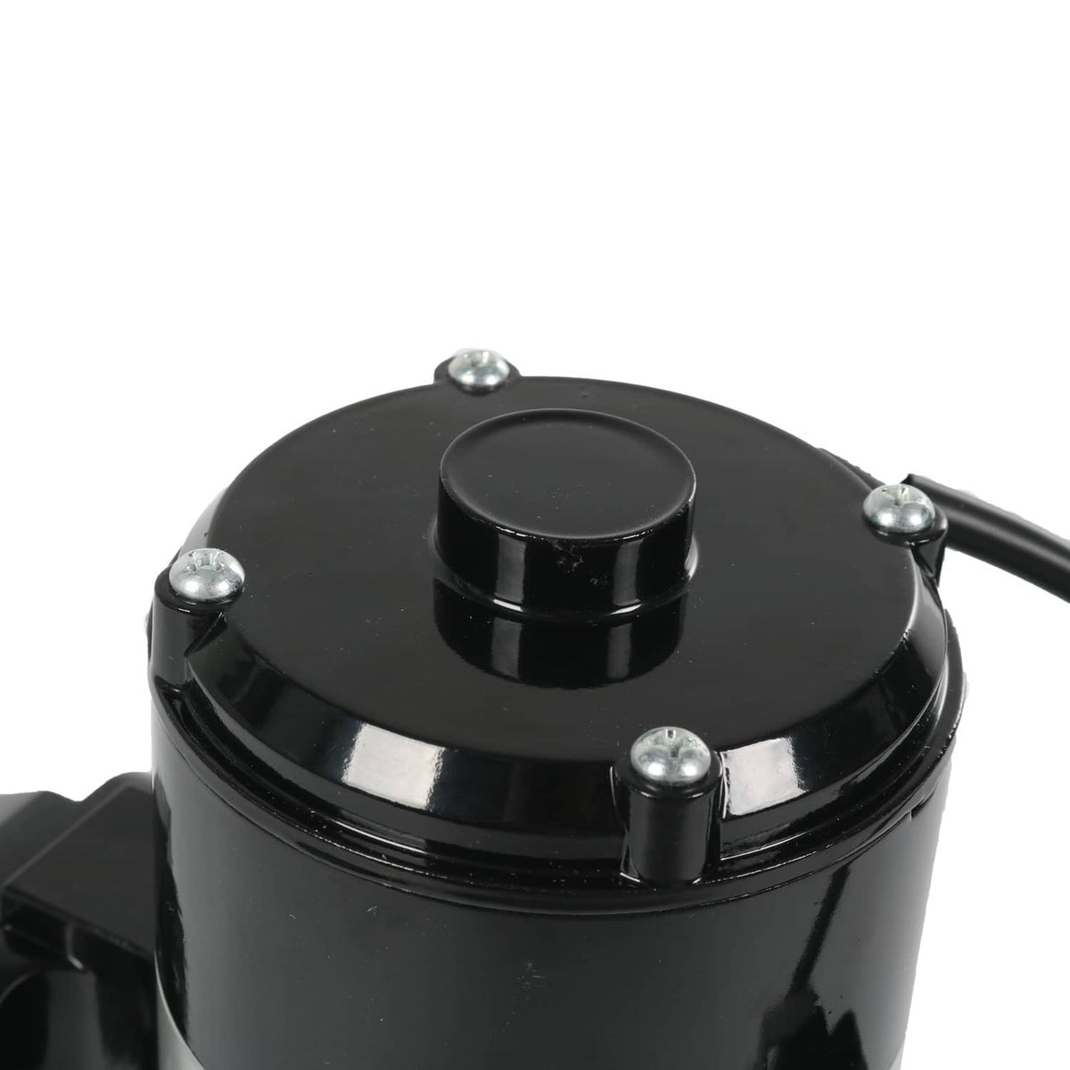 Black electric water pump top cover with four bolts and central cap