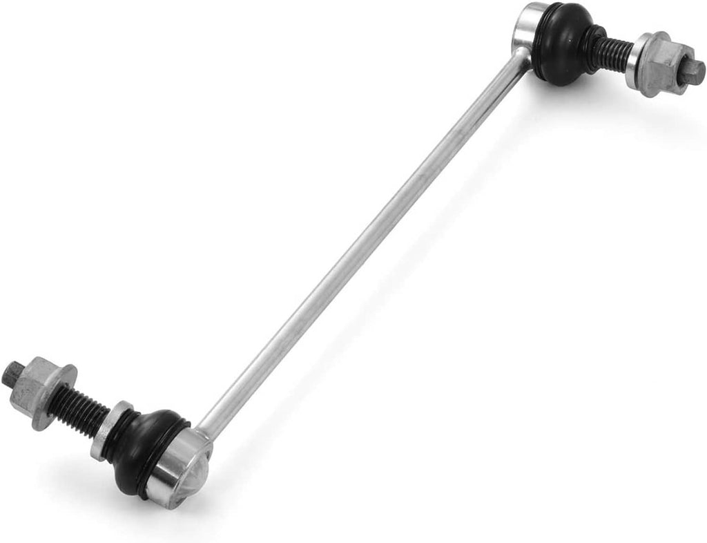 Front sway bar end link with threaded stud ends and black rubber isolators