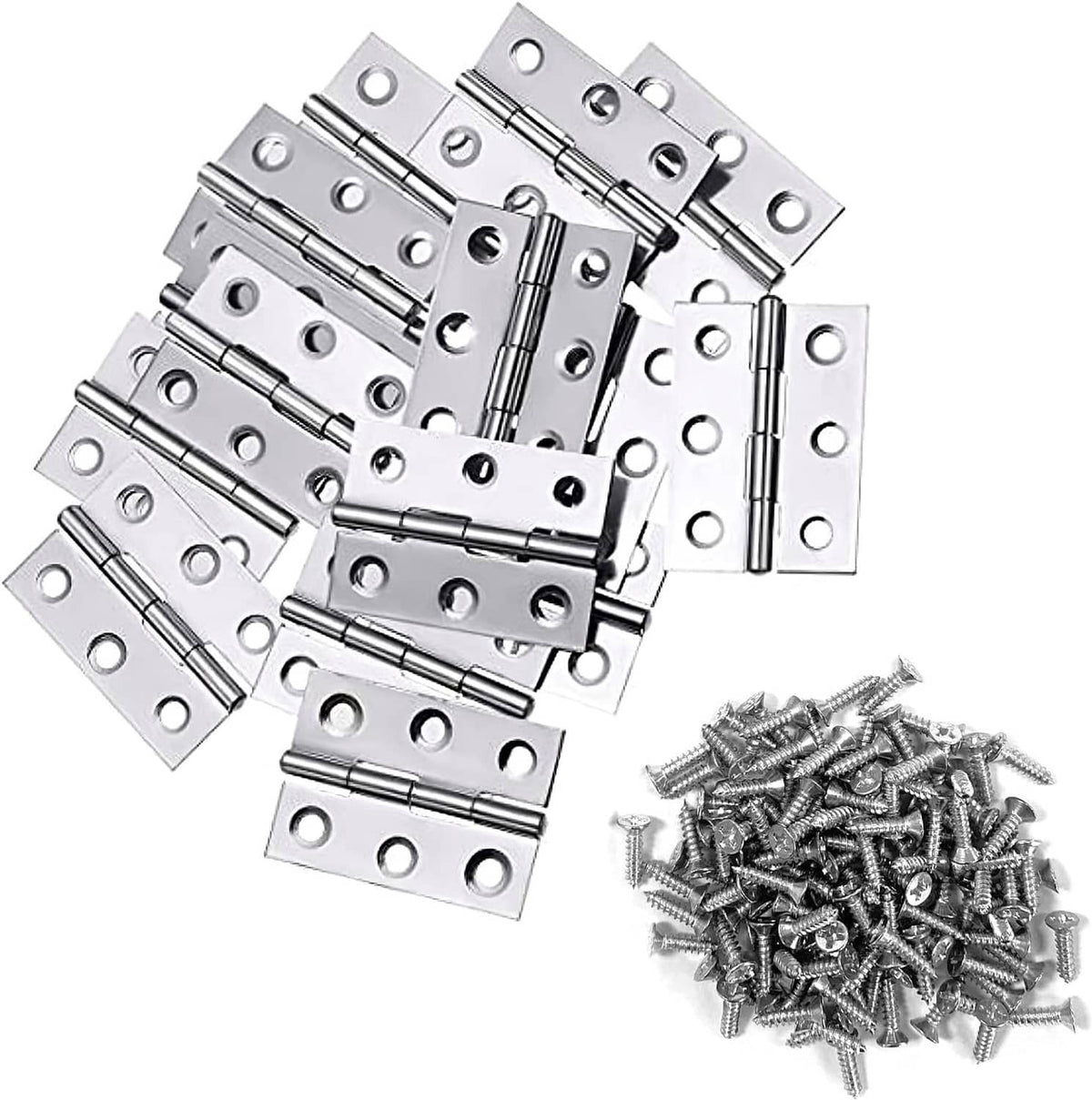 Stainless steel hinge set with screws, multiple double-barrel plates for wood boxes