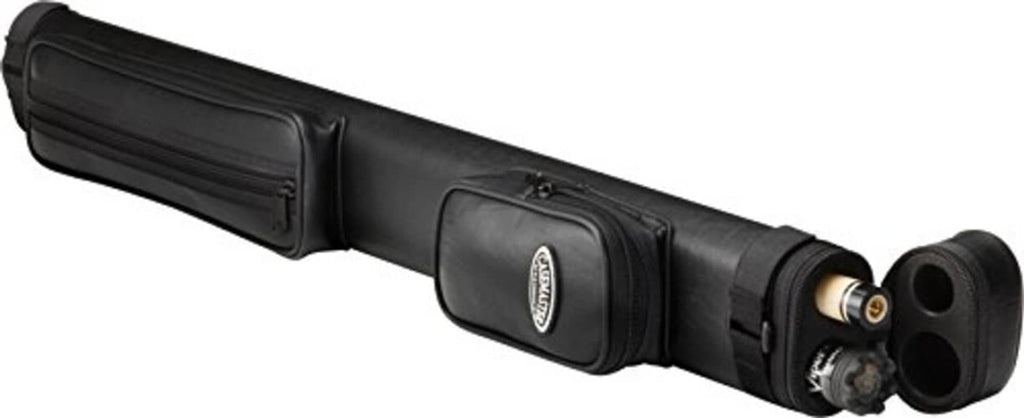 Black hard billiard cue case for 1 cue with end cap and zip accessory pocket