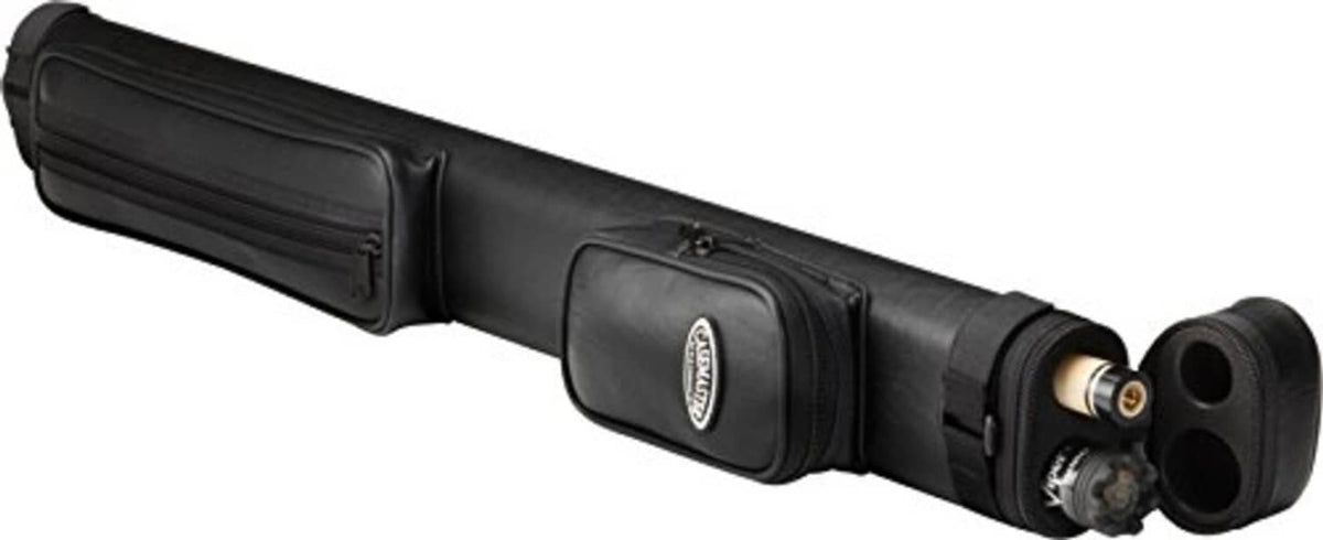 Black hard billiard cue case for 1 cue with end cap and zip accessory pocket