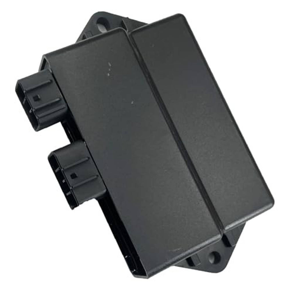 CDI ignition module angled back view with two plug connectors on black casing