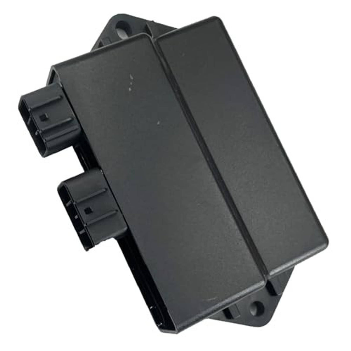 CDI ignition module angled back view with two plug connectors on black casing