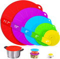 Set of reusable silicone microwave splatter lids in red, purple, blue, green, yellow