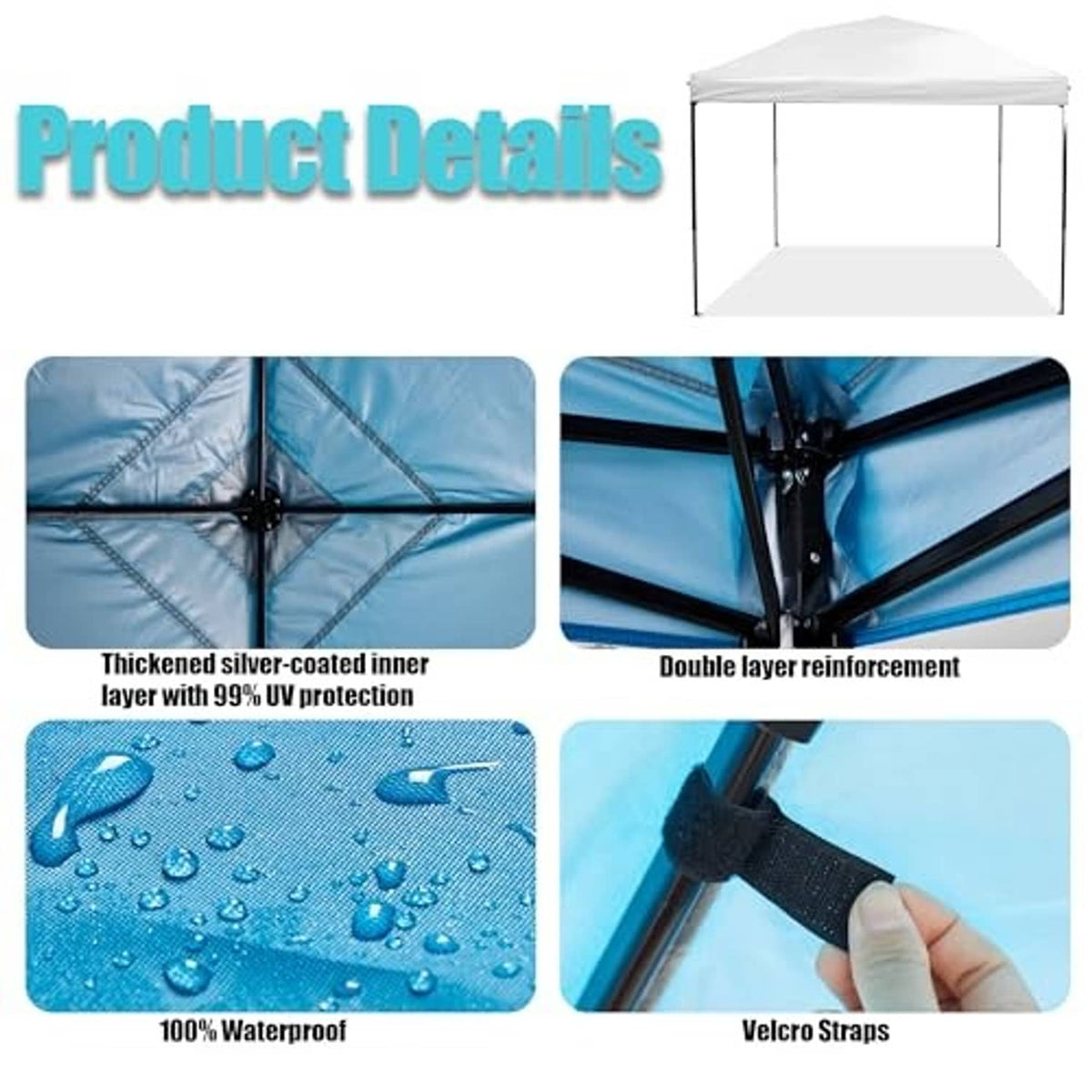 Waterproof canopy top with double-layer reinforcement and Velcro attachment straps