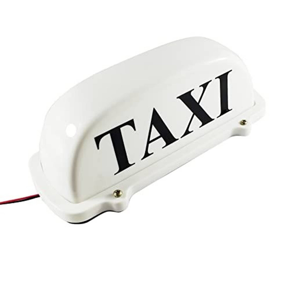 White "TAXI" illuminated roof sign topper with red wire and mounting bolts