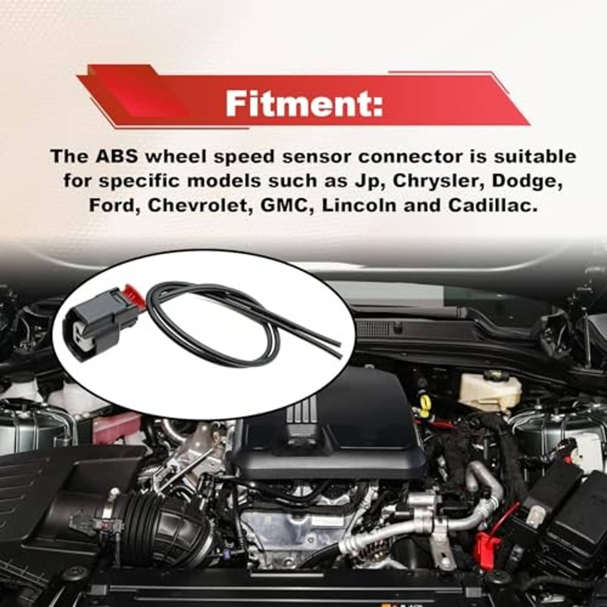 ABS wheel speed sensor wiring harness pigtail with black plug housing and wire leads