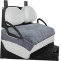 Gray quilted golf cart seat cover towel blanket with cushioned top and black strap handles