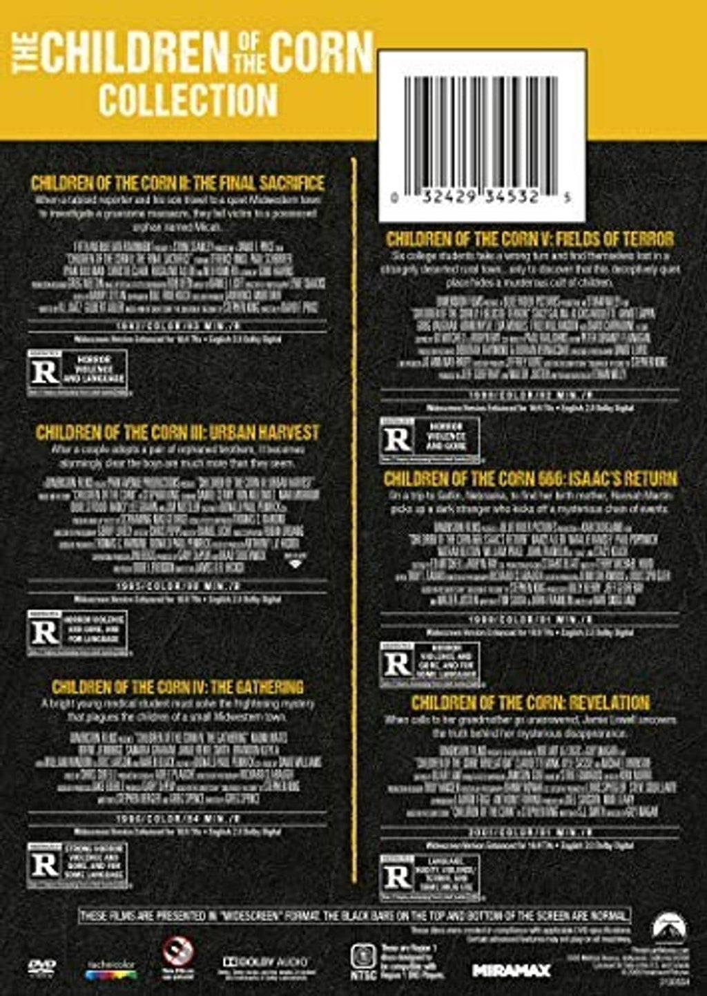 DVD set back cover with barcode and film details text layout
