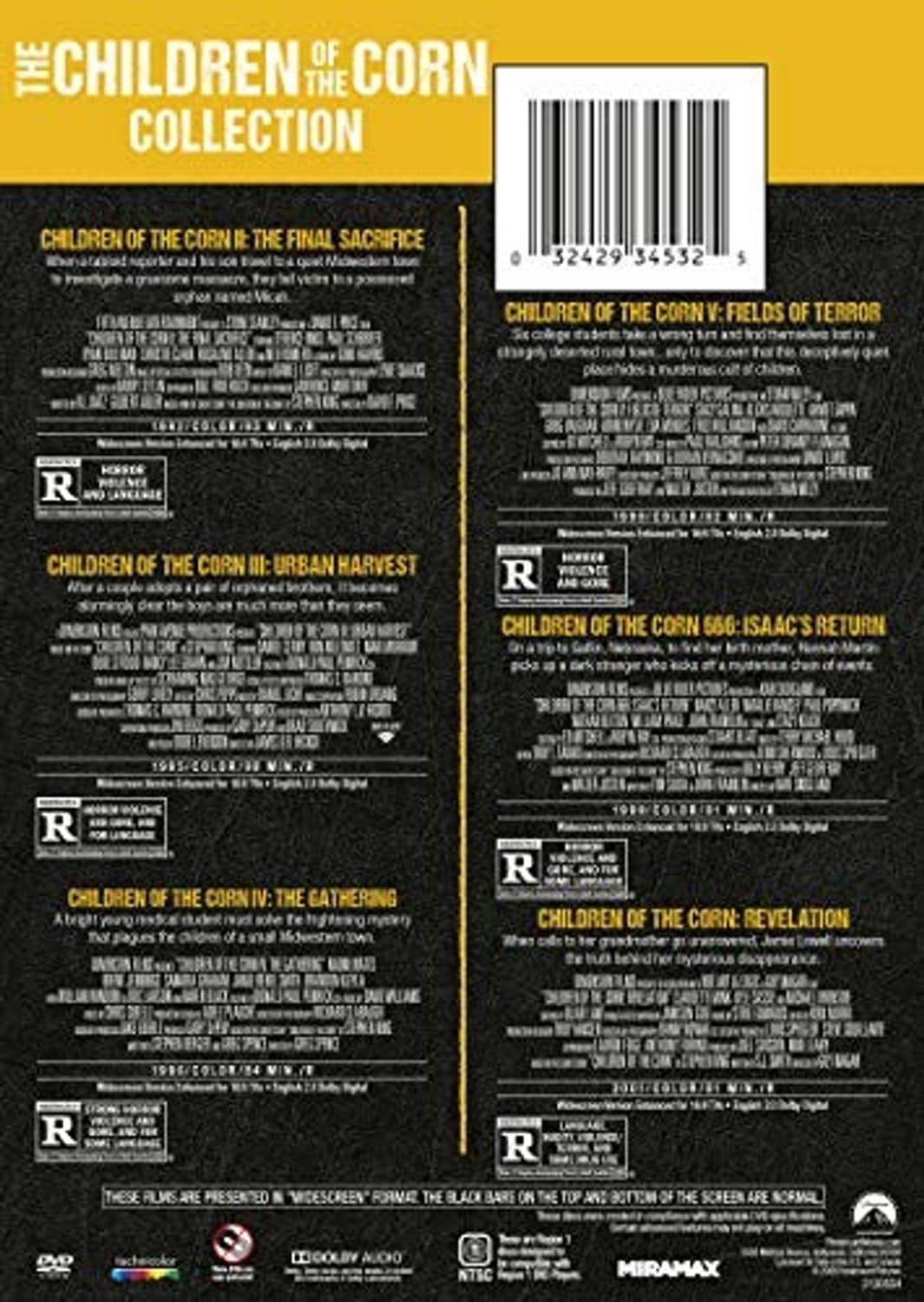 DVD set back cover with barcode and film details text layout