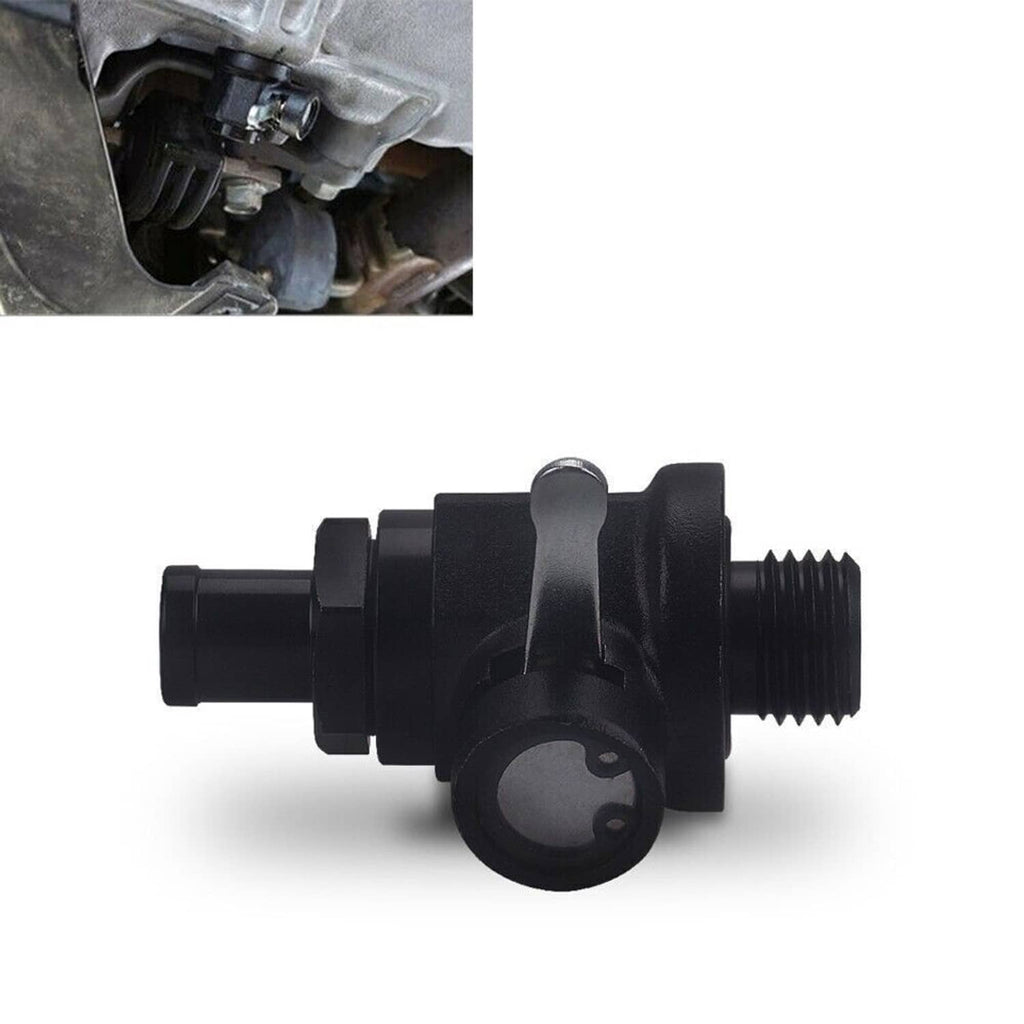 Engine oil drain valve shown with threaded outlet and small bracket, M14 x 1.5
