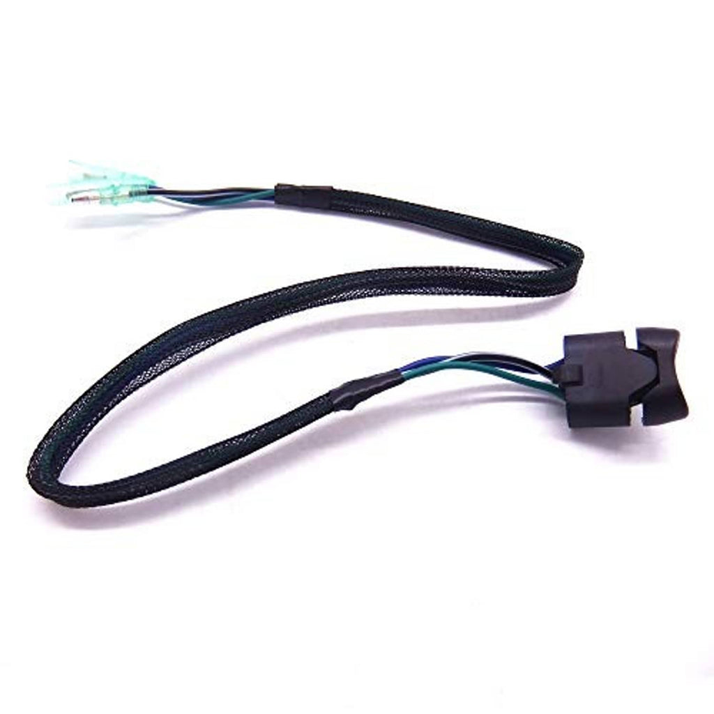 Boat power trim tilt switch with black housing, two green terminals, and cable leads