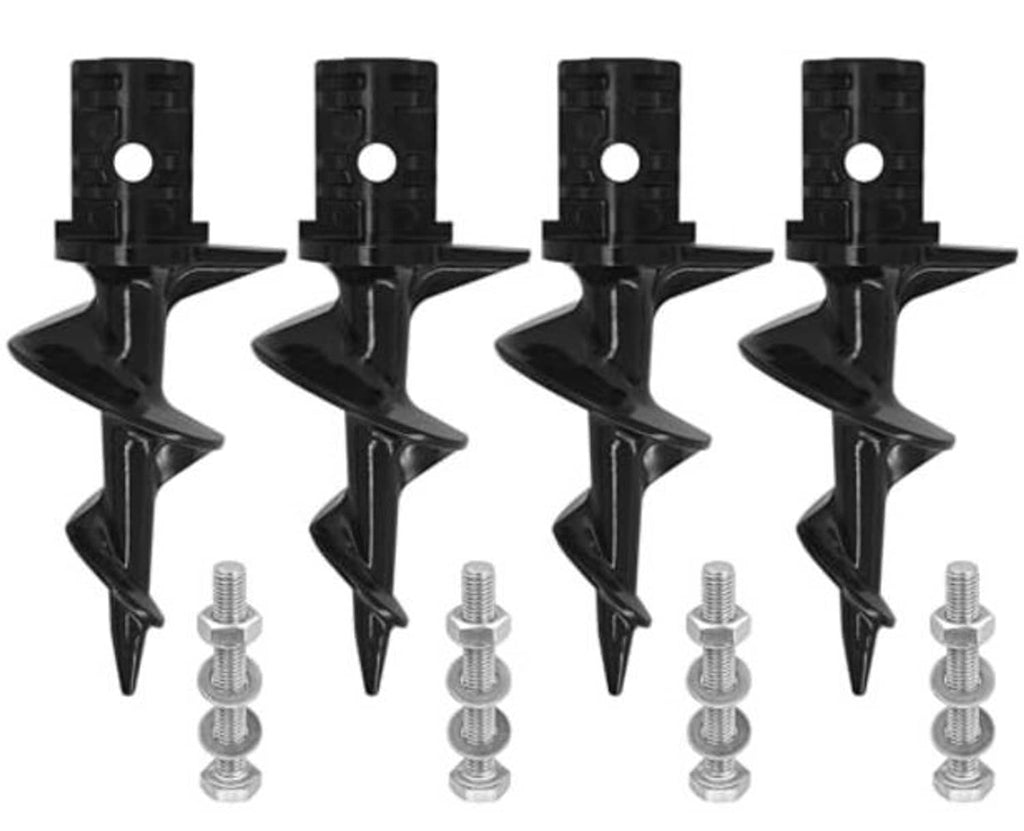 Four-pack black dock auger anchors with spiral bite tips and included mounting screws