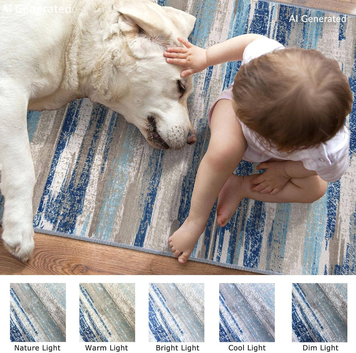 Blue and beige abstract runner rug with soft surface for home use