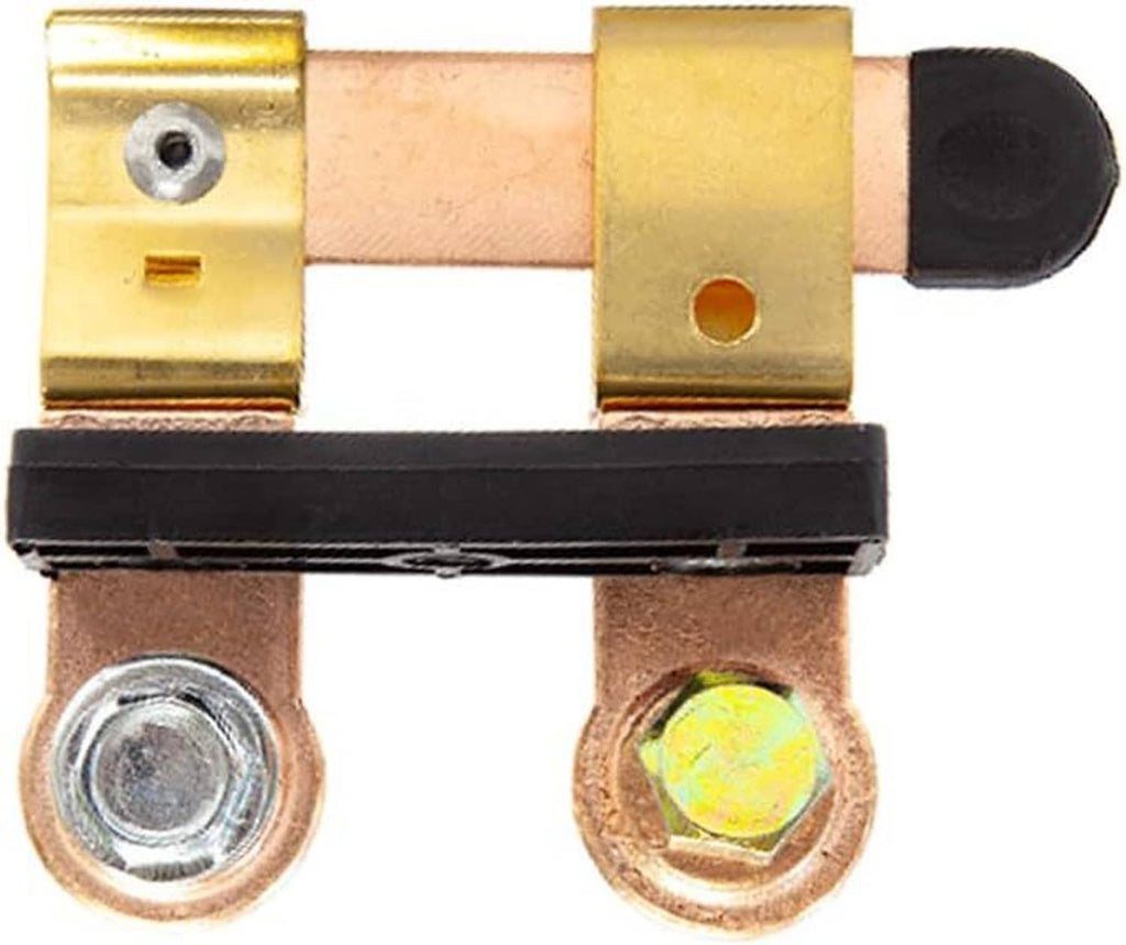 Car battery disconnect switch close-up of copper posts and black insulator