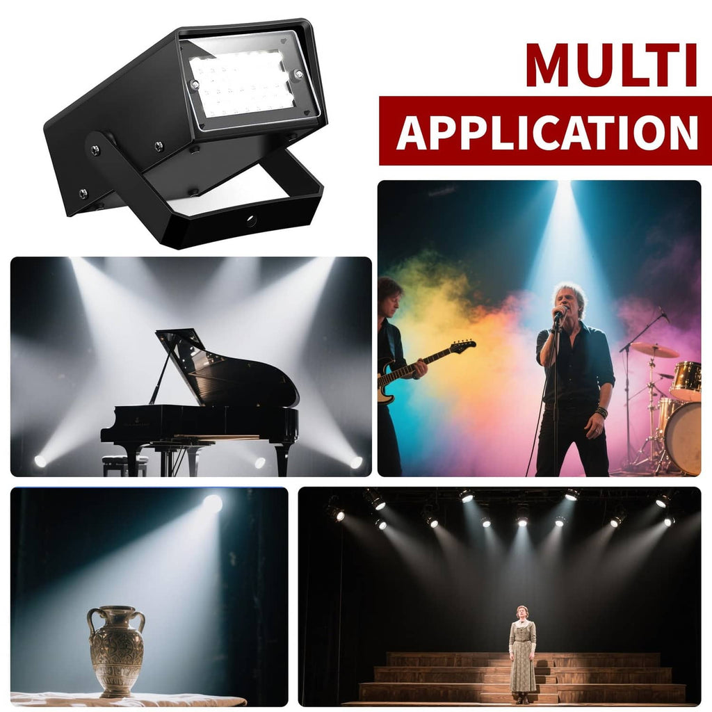Black LED strobe light fixture with rectangular lens and angled mounting bracket