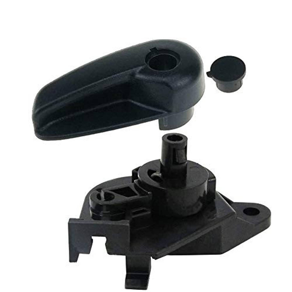 Black hood release handle lever with mounting bracket and small round cover cap