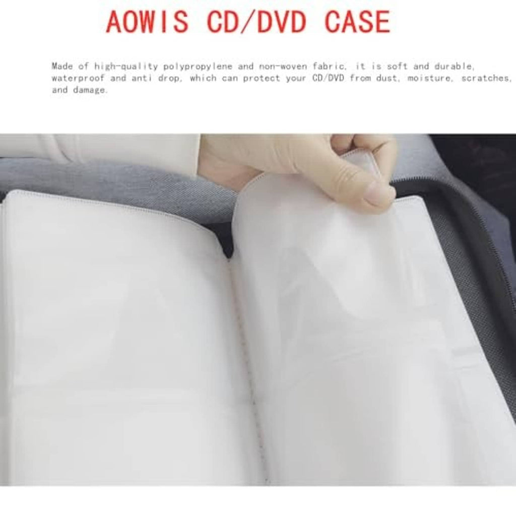 Open CD/DVD case with protective inner sleeves and zipper closure, PU leather