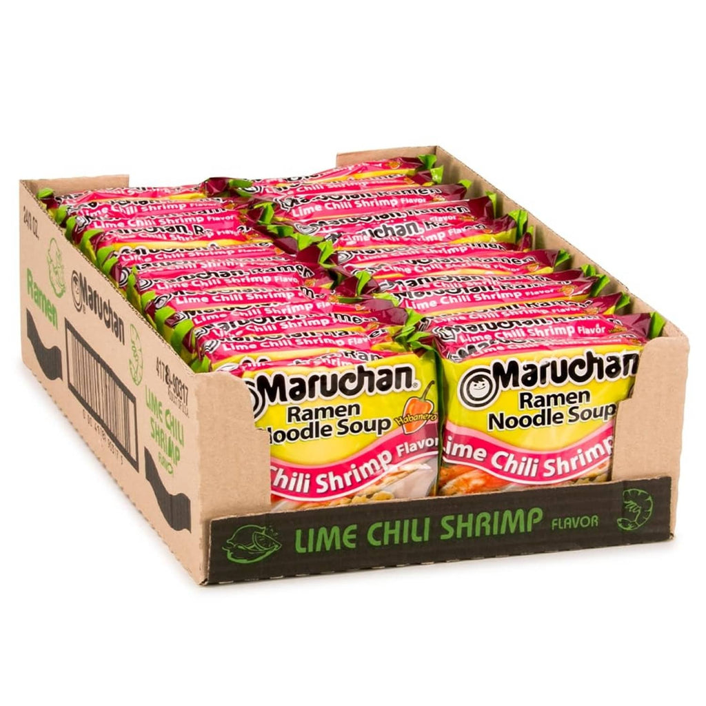 Maruchan lime chili shrimp ramen noodle soup multipack carton with boxed packs