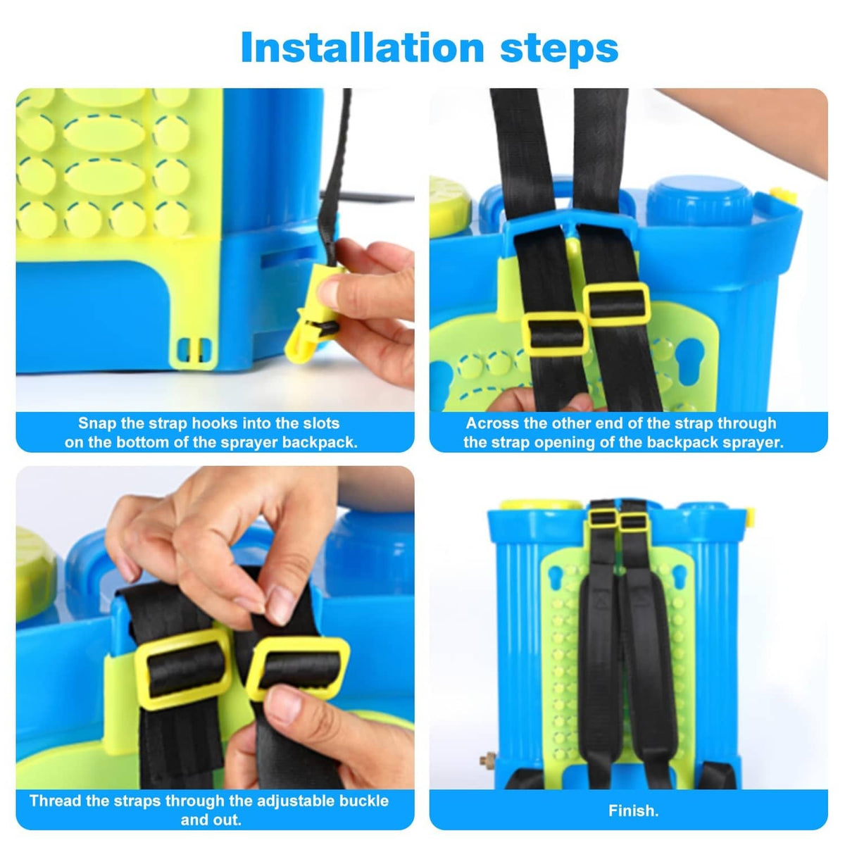 Backpack sprayer strap and yellow buckle hardware in black