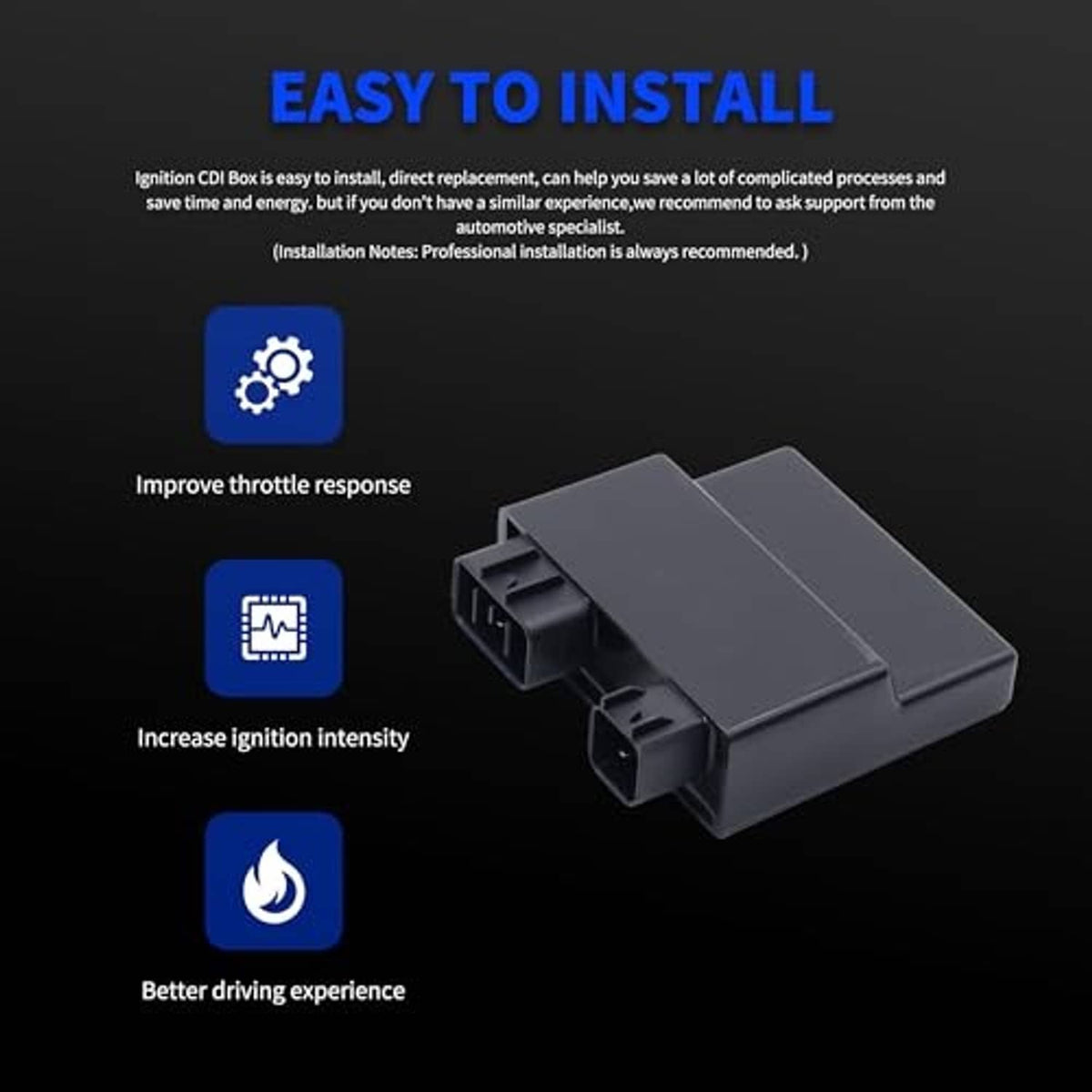 Ignition CDI module box, dark gray, angled view with dual connector ends